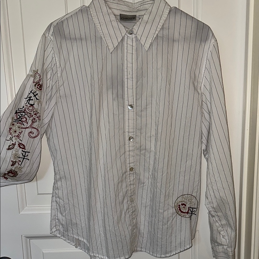 Chico's White and Red Blouse with Elegant Design